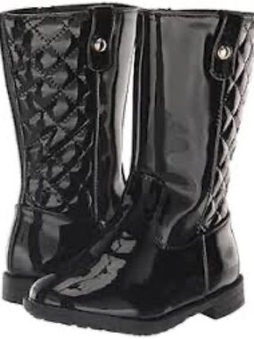 Gymboree Girls Black Patent Quilted Riding Boots Size 6